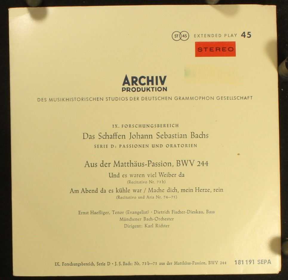 Archiv Produktion 181 191 SEPA - Johann Sebastian Bach - Aus Der