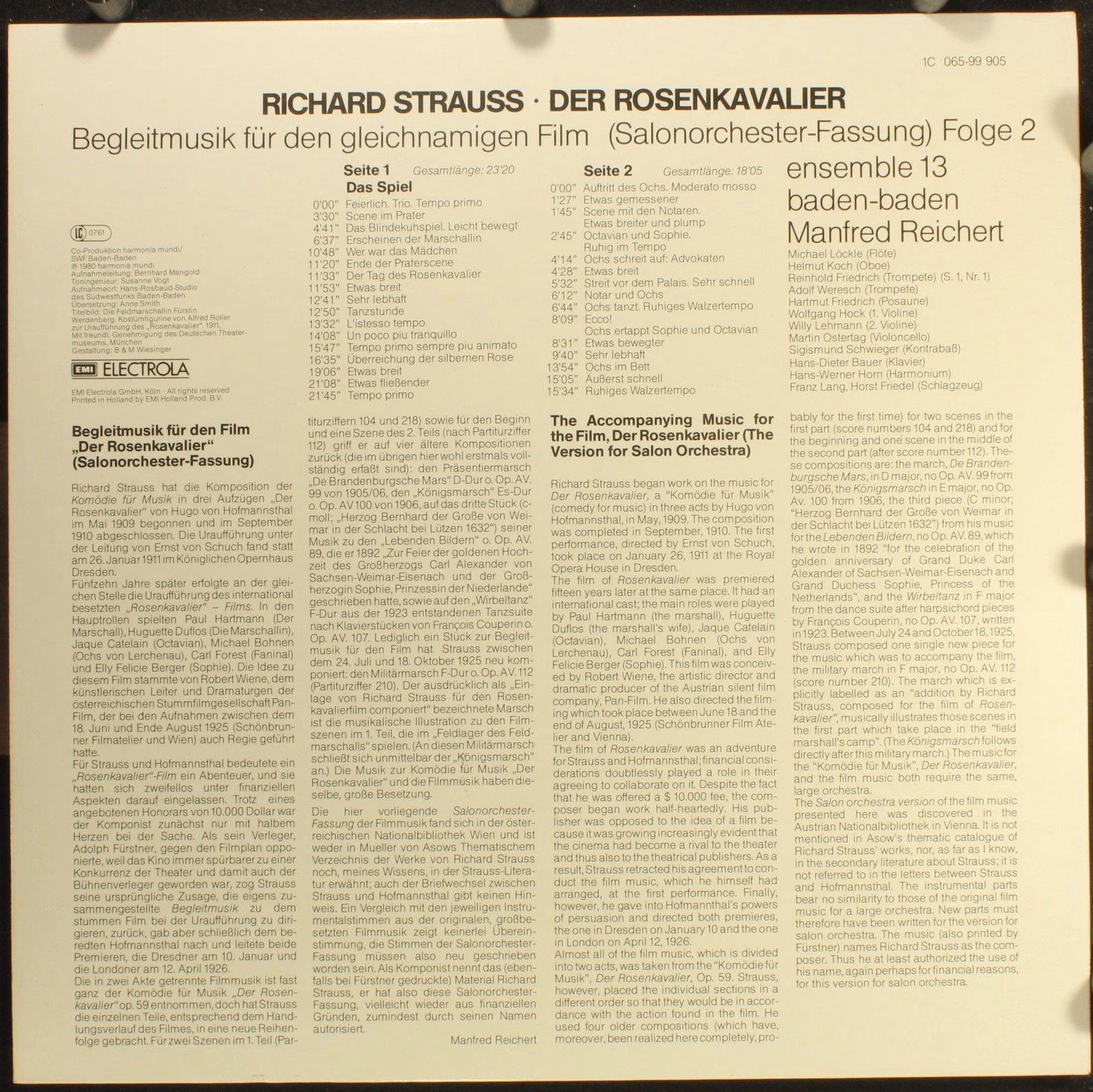 Deutsche Harmonia Mundi 1C 065-99 905 - Richard Strauss, Ensembl - Image 2