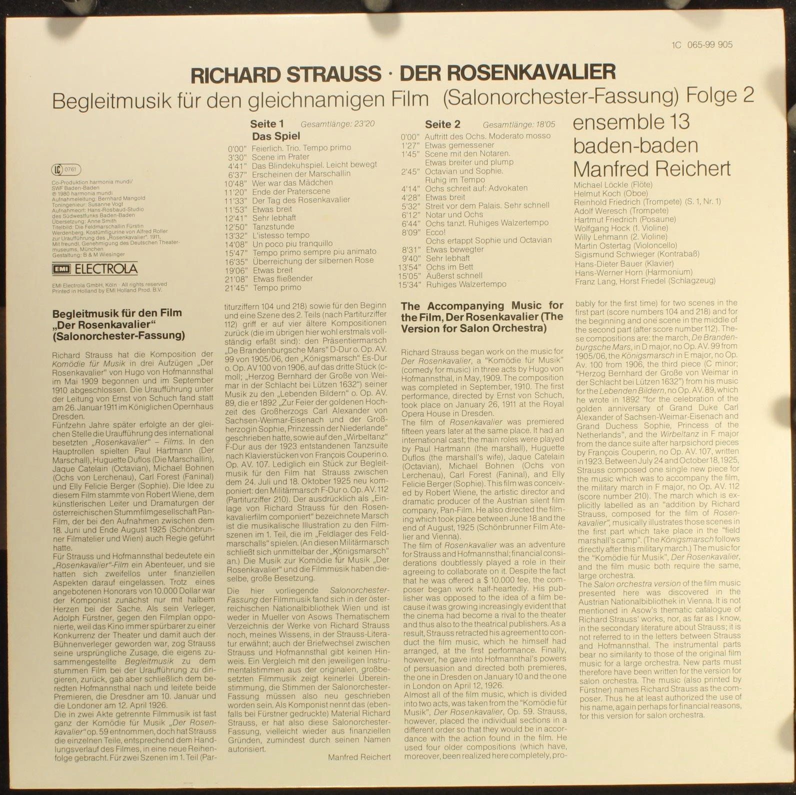 Deutsche Harmonia Mundi 1C 065-99 905 - Richard Strauss, Ensembl - Image 2