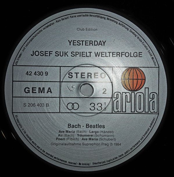 Ariola 42 430 9 - Josef Suk - Yesterday (Josef Suk Spielt Welter - Image 4