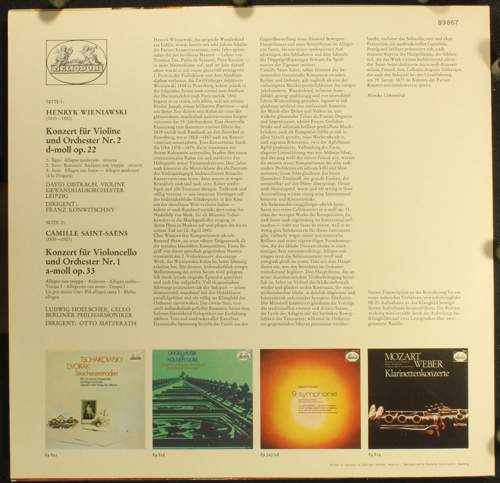 HELIODOR 89 867 - Henryk Wieniawski, Camille Saint-Saëns, Igor O - Image 2