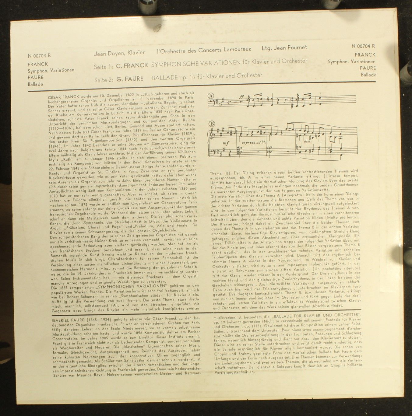 Philips N 00704 R - César Franck, Gabriel Fauré, Jean Doyen, Orc - Image 2