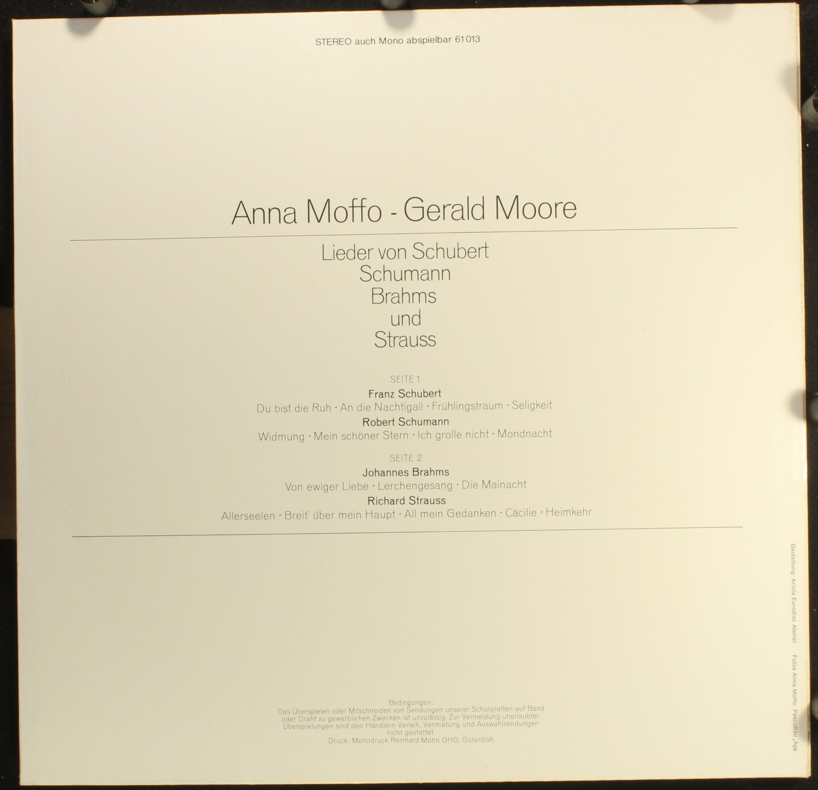 Eurodisc 61 013 - Anna Moffo, Gerald Moore, Franz Schubert, Robe - Image 4