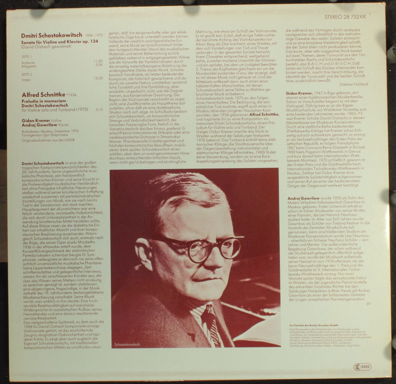 Eurodisc 28 752 KK - Dmitri Shostakovich, Alfred Schnittke, Gido - Image 2