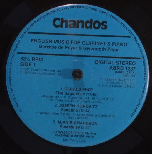 Chandos ABRD 1237 - Gervase de Peyer, Gwenneth Pryor, Malcolm Ar - Image 3