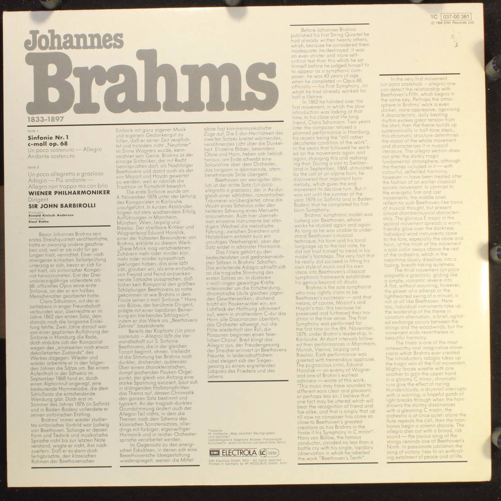 His Master's Voice 1C 037-00 381 - Johannes Brahms, Wiener Philh - Image 2