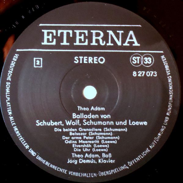 Eterna 8 27 073 - Theo Adam, Jörg Demus - Theo Adam singt Ballad - Image 4