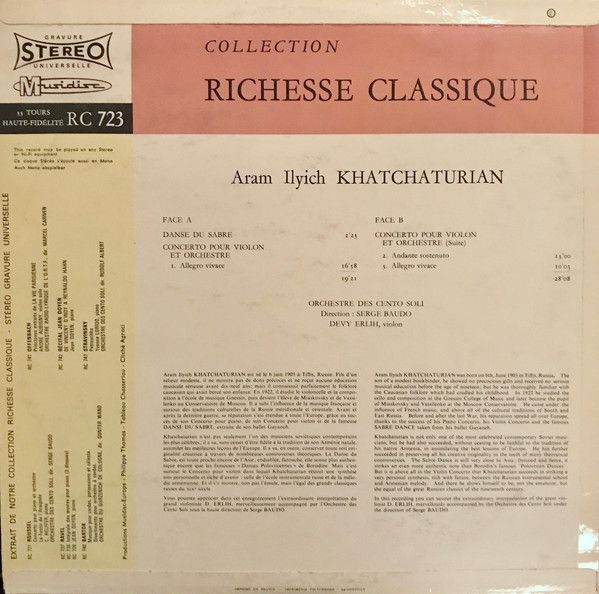 Musidisc 30 RC 723 - Aram Khatchaturian, Devy Erlih, Orchestre D - Image 2