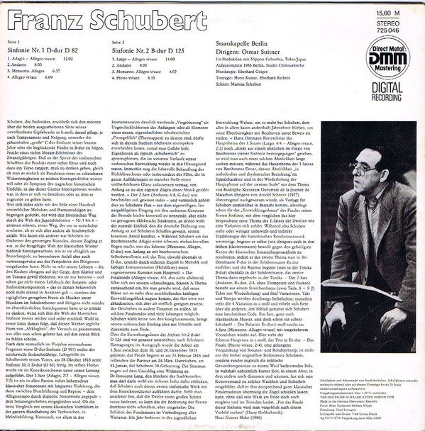 Eterna 7 25 046 - Franz Schubert, Staatskapelle Berlin, Otmar Su - Image 2