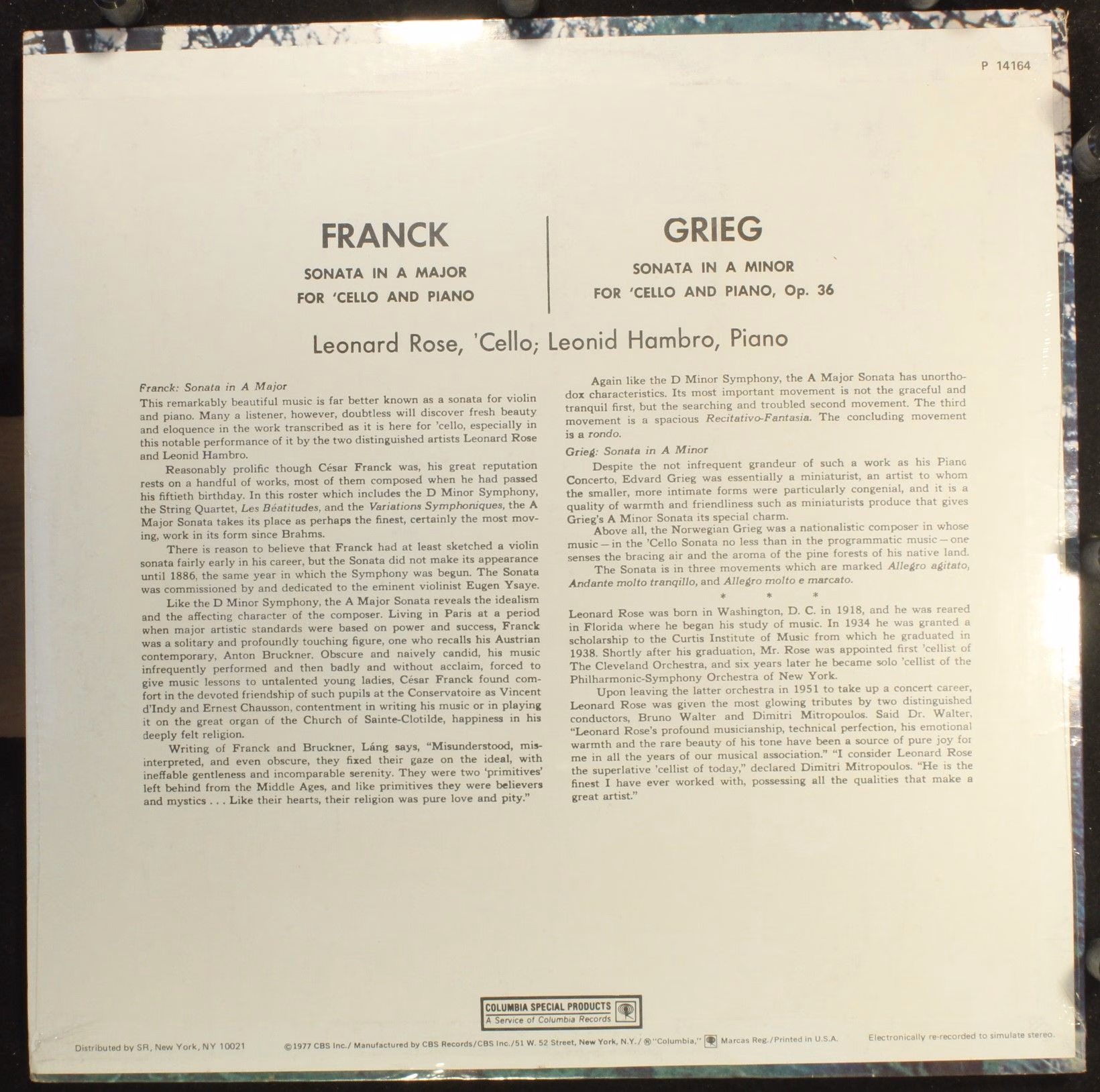 Columbia Special Products P 14164 - César Franck, Edvard Grieg, - Image 2