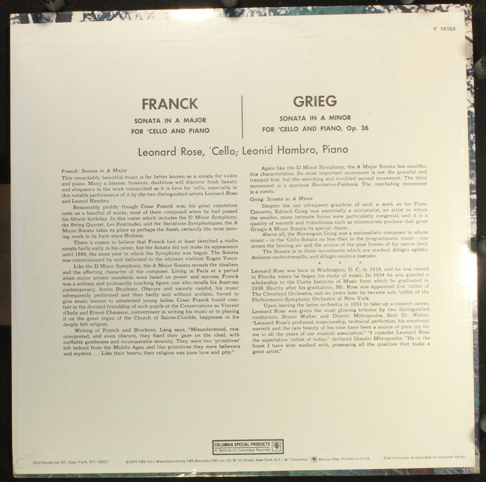 Columbia Special Products P 14164 - César Franck, Edvard Grieg, - Image 2