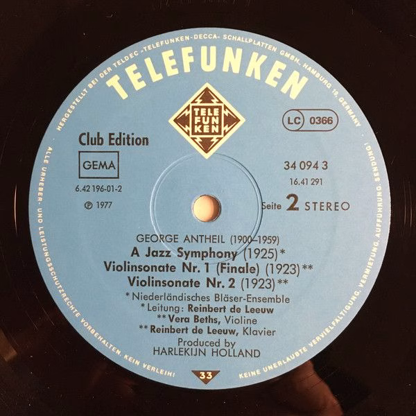 Telefunken 34 094 3 - George Antheil - Ballet Mécanique - A Jazz - Image 4