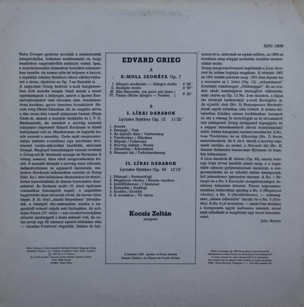 Hungaroton SLPD 12630 - Edvard Grieg, Zoltán Kocsis - E-Moll Szo - Image 2