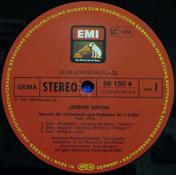 His Master's Voice 66 150 4 - Joseph Haydn, Mstislav Rostropovic - Image 3