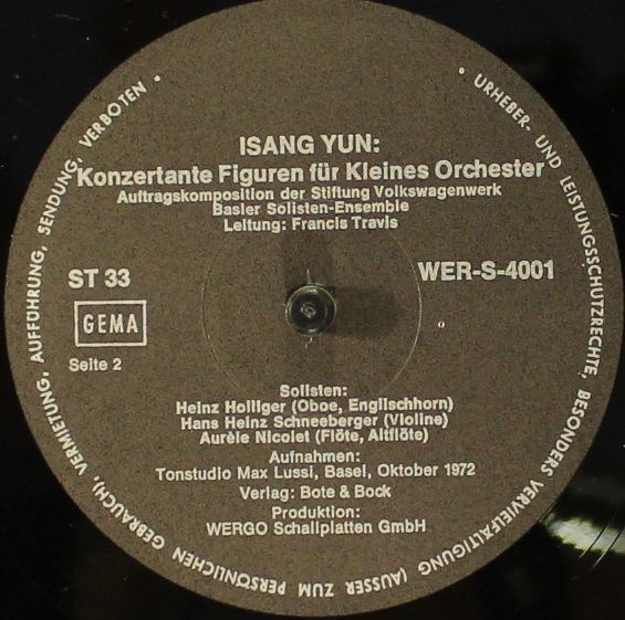 WERGO Schallplatten GmbH WER-S-4001 - Aribert Reimann, Isang Yun - Image 2