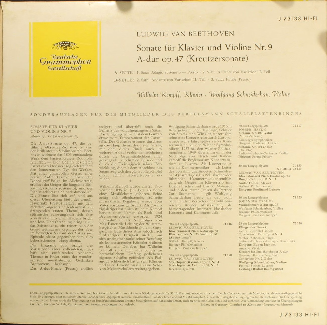 Deutsche Grammophon J 73 133 - Ludwig van Beethoven, Wilhelm Kem - Image 2