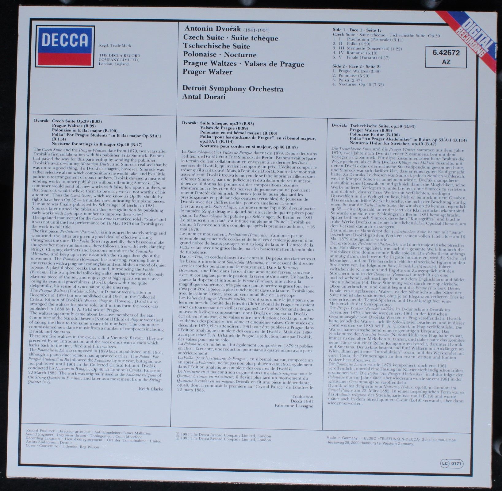 DECCA 6.42672 AZ - Antonín Dvořák, Antal Dorati, Detroit Symphon - Image 2