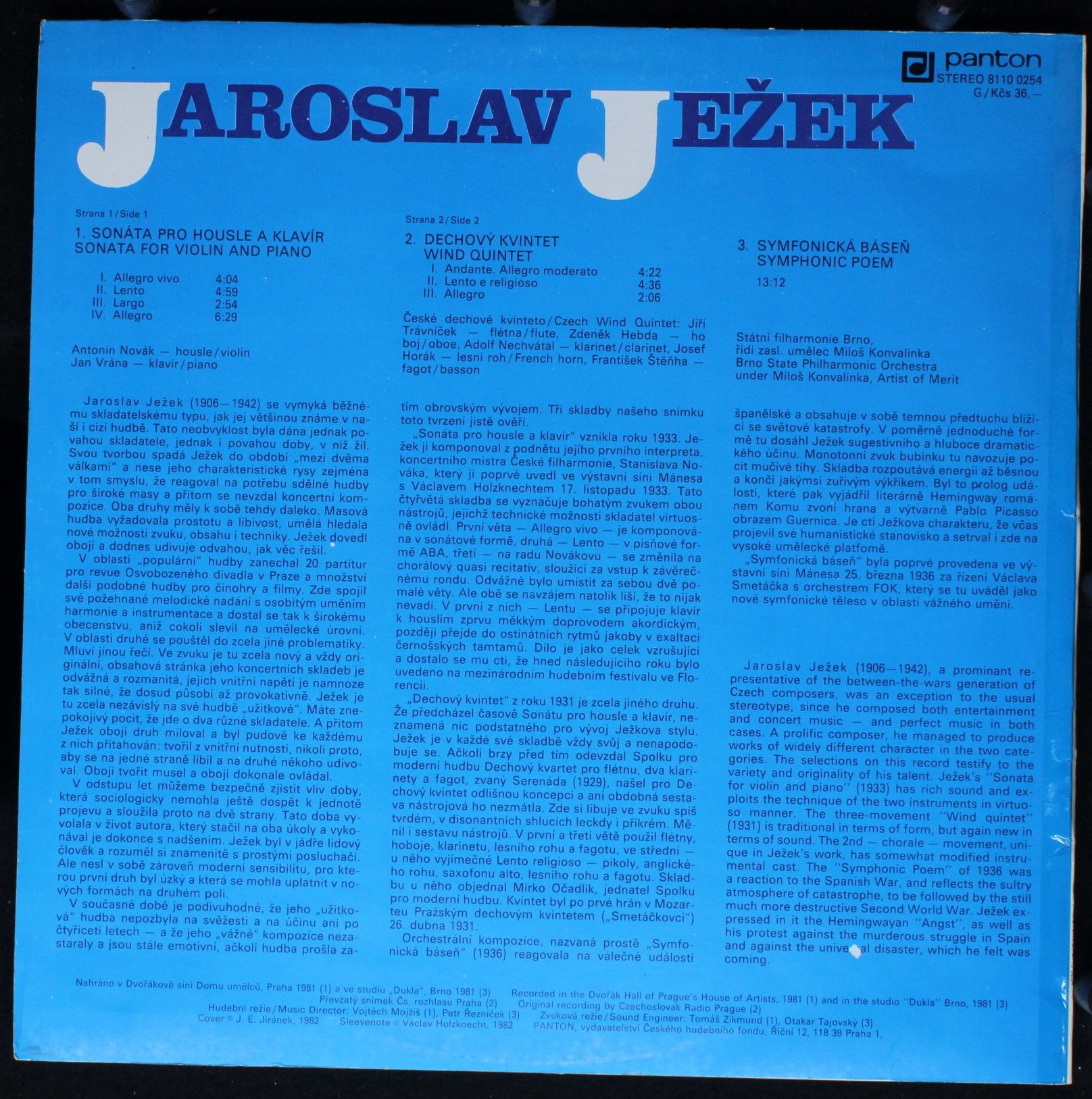 Panton 8110 0254 - Jaroslav Ježek - Sonáta Pro Housle A Klavír / - Image 2