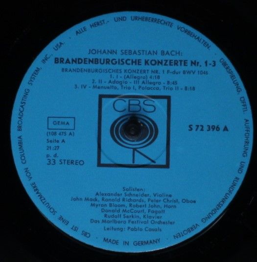 CBS S 72396 - Johann Sebastian Bach, Pablo Casals, Marlboro Fest - Image 3