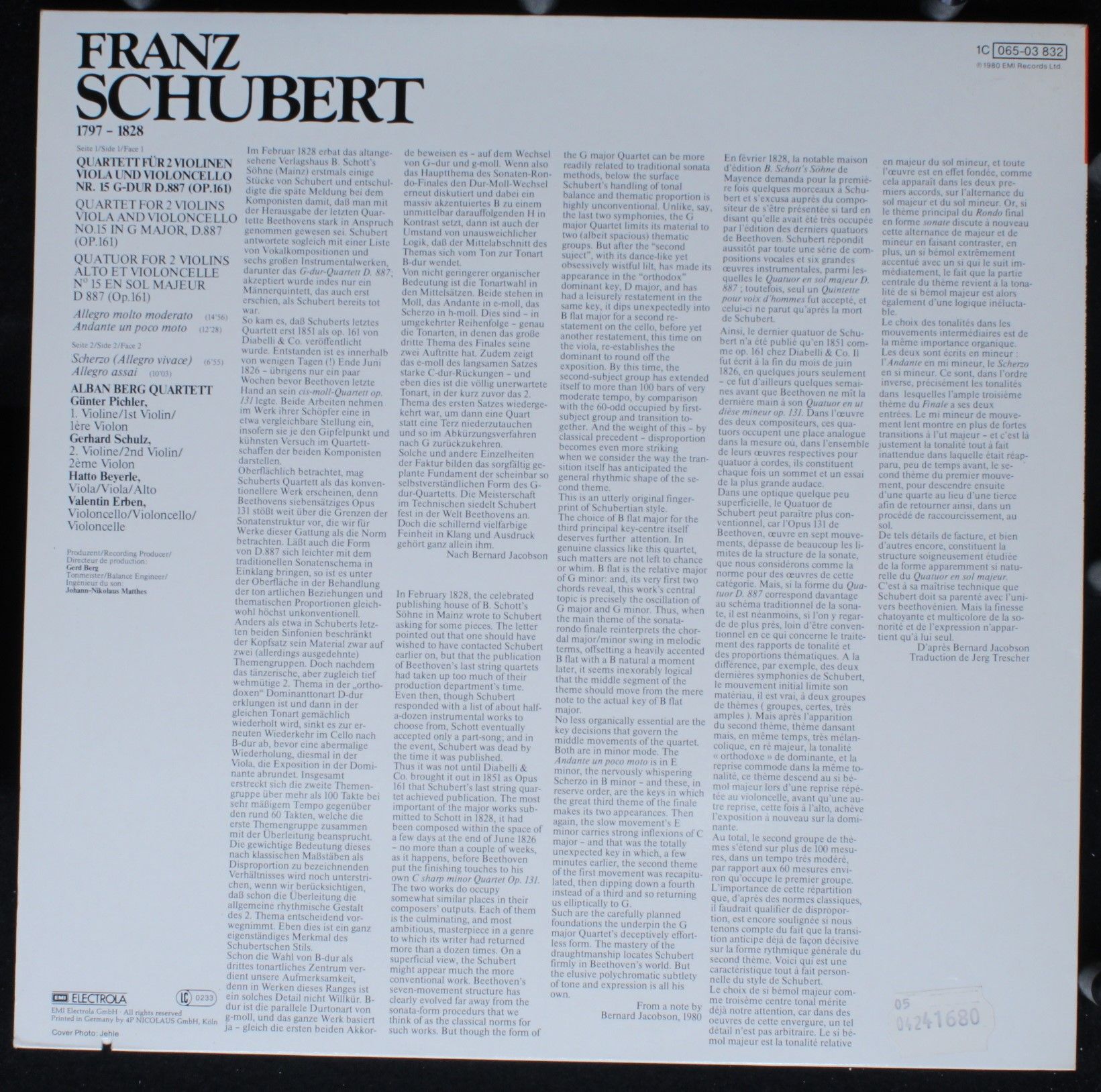 His Master's Voice 1C 065-03 832 - Franz Schubert, Alban Berg Qu - Image 2