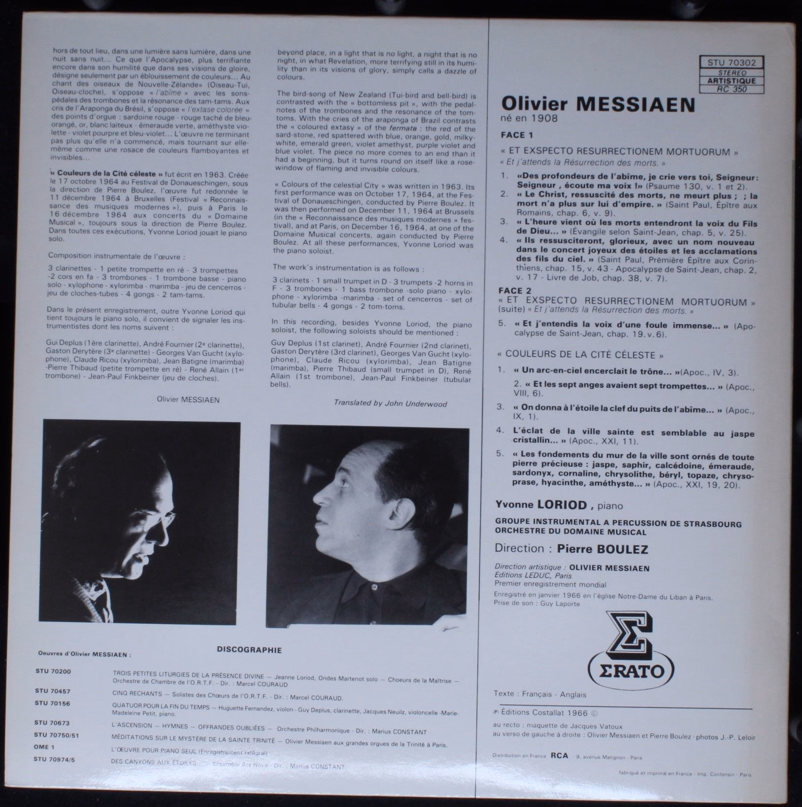 Erato STU 70302 - Olivier Messiaen, Pierre Boulez - Et Exspecto - Image 4
