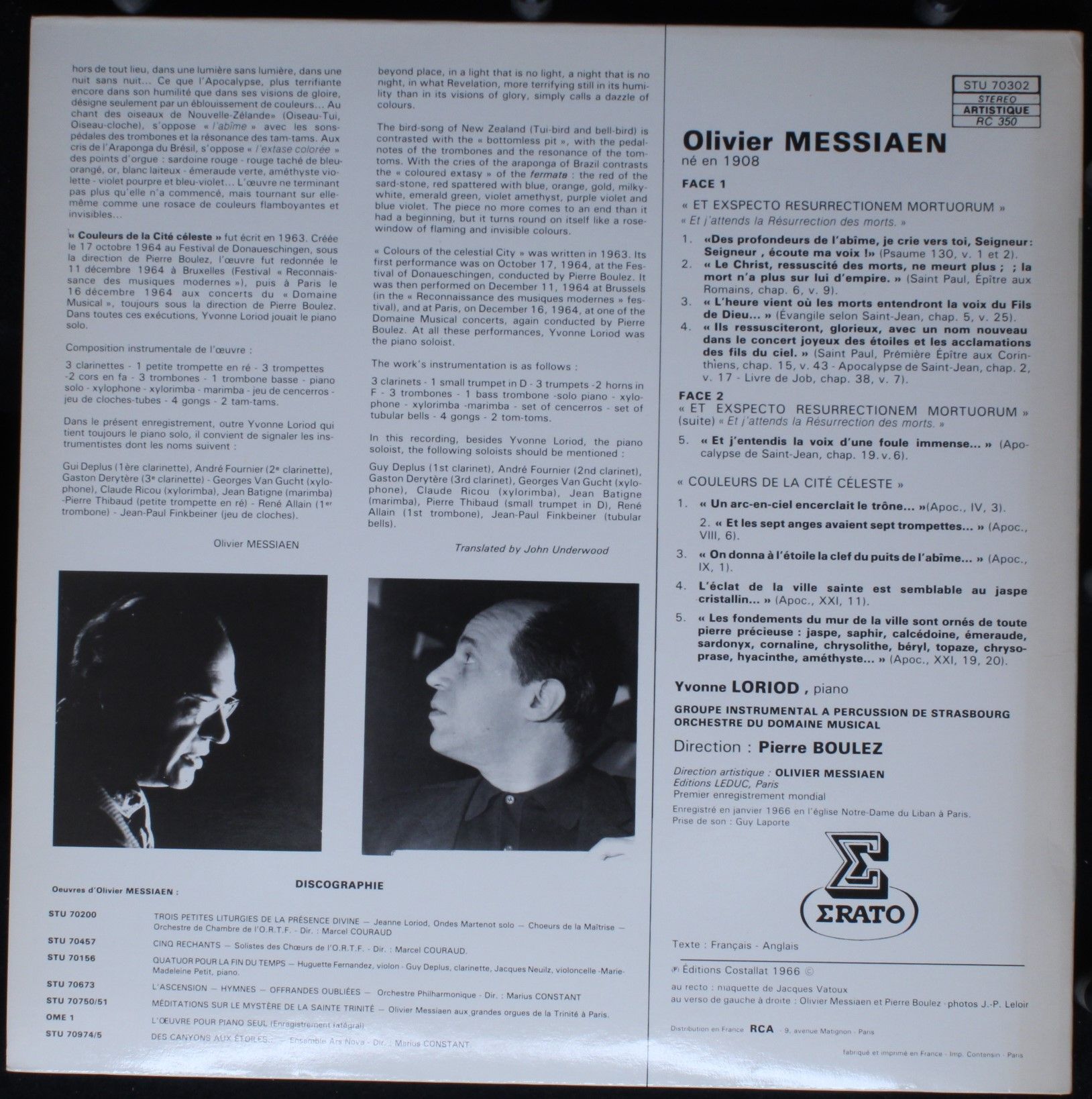 Erato STU 70302 - Olivier Messiaen, Pierre Boulez - Et Exspecto - Image 4