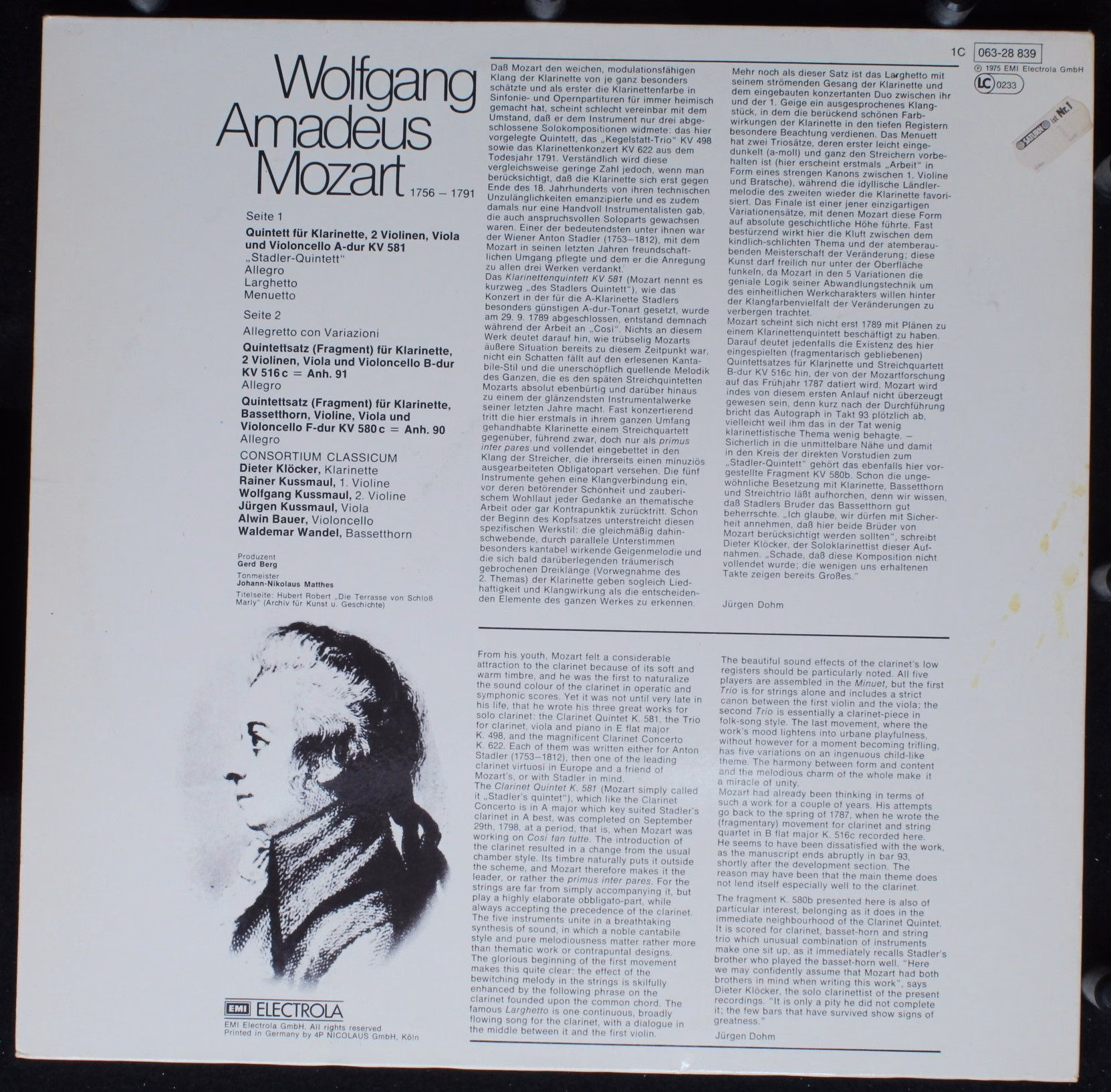 His Master's Voice 1C 063-28 839 - Wolfgang Amadeus Mozart, Cons - Image 2