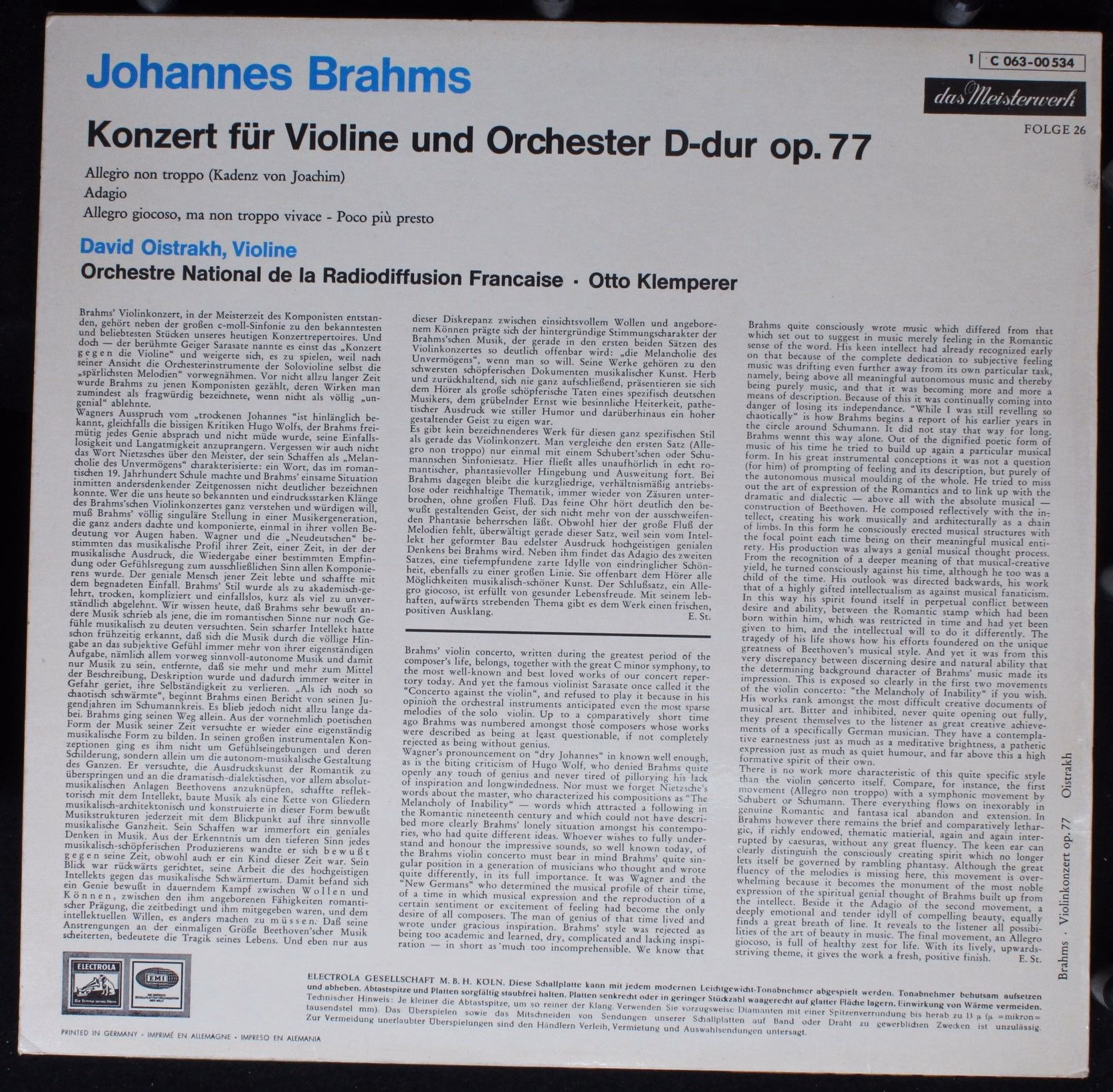 EMI Electrola 1C 063-00 534 - Johannes Brahms, David Oistrach, O - Image 2