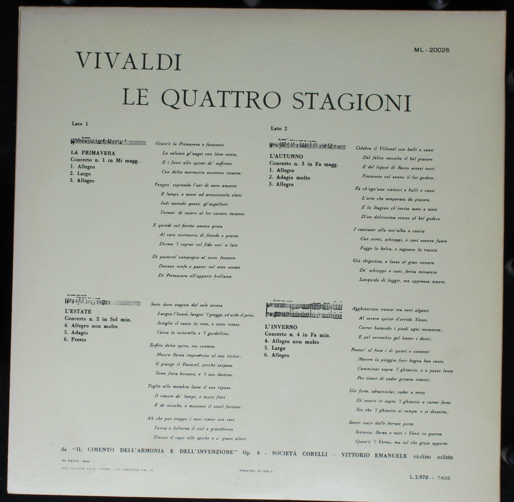 RCA Victor Red Seal ML-20026 - Antonio Vivaldi, Società Corelli - Image 4