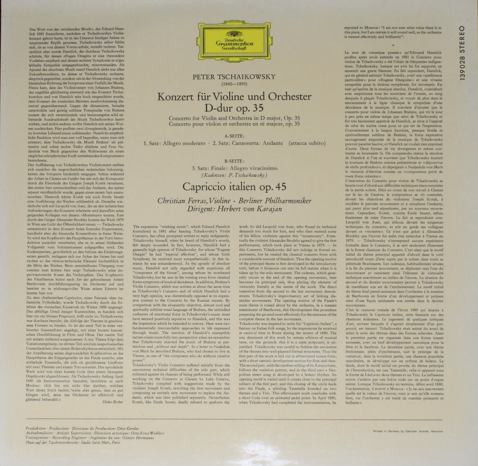 Deutsche Grammophon 139 028 SLPM - Pyotr Ilyich Tchaikovsky, Chr - Image 2