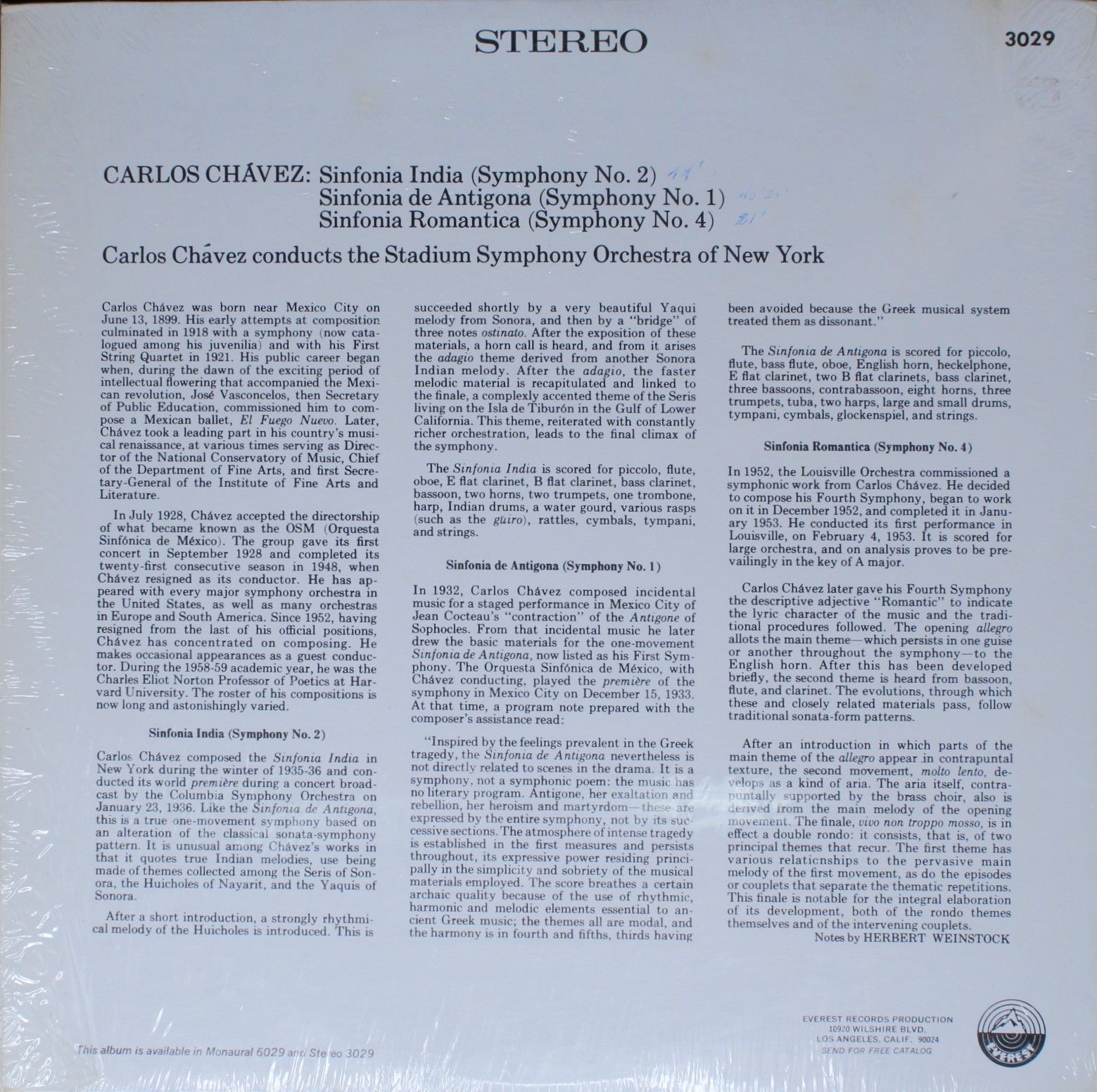 Everest SDBR 3029 - Carlos Chávez, The Stadium Symphony Orchestr - Image 2