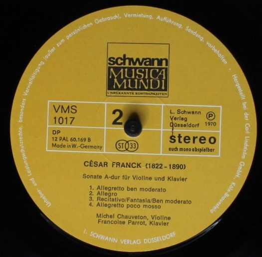 Schwann Musica Mundi VMS 1017 - Anton Reicha, César Franck, Mich - Image 4