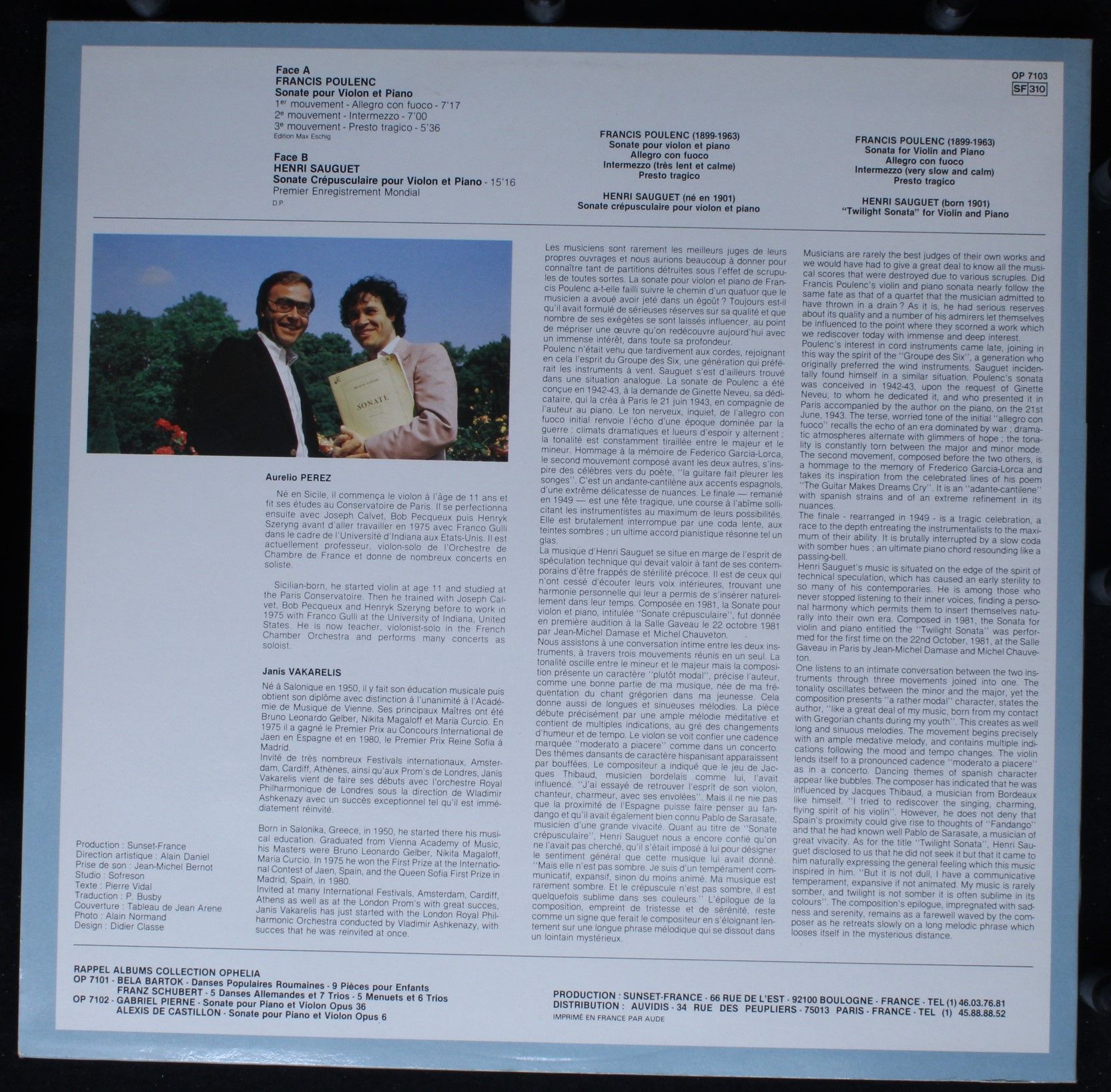 Ophélia (2) OP 7103 - Francis Poulenc, Henri Sauguet - Sonate Po - Image 2
