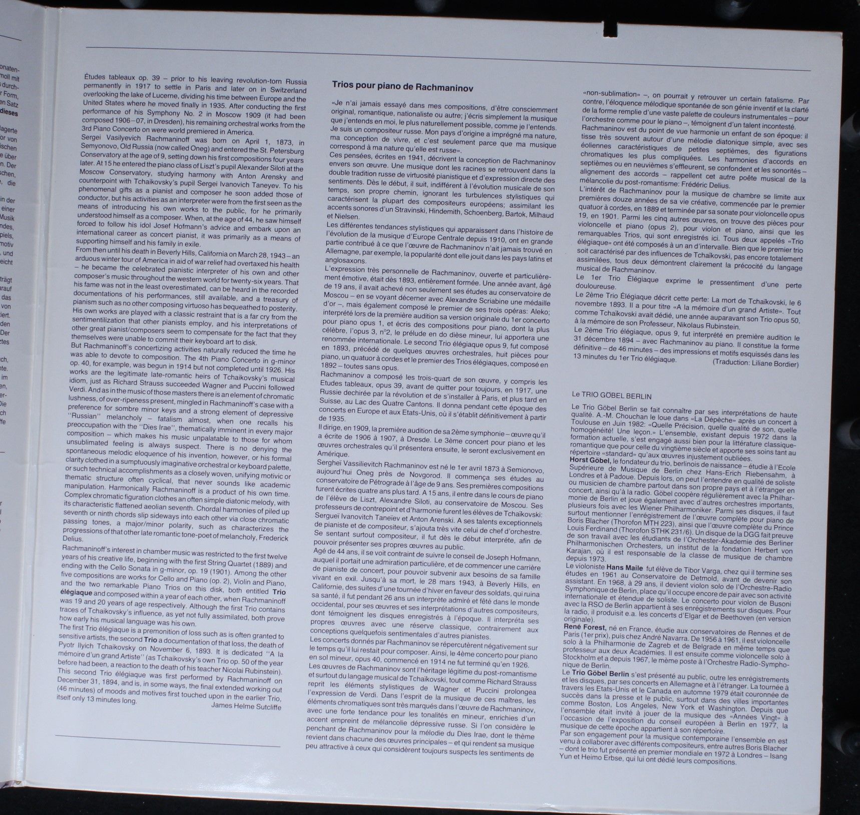 Capella (4) MTH 252 - Sergei Rachmaninoff, Göbel-Trio Berlin - T - Image 3