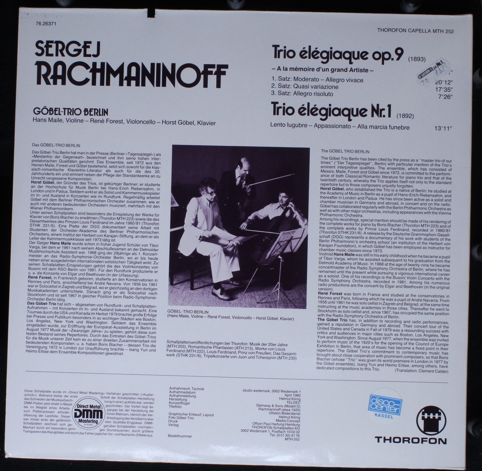 Capella (4) MTH 252 - Sergei Rachmaninoff, Göbel-Trio Berlin - T - Image 4