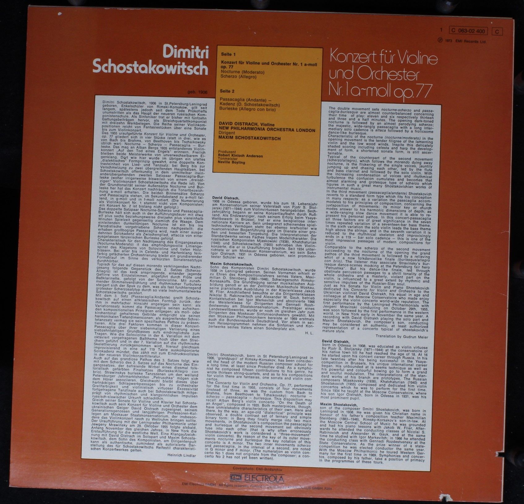 His Master's Voice 1C 063-02 400 - Dmitri Shostakovich, David Oi - Image 2