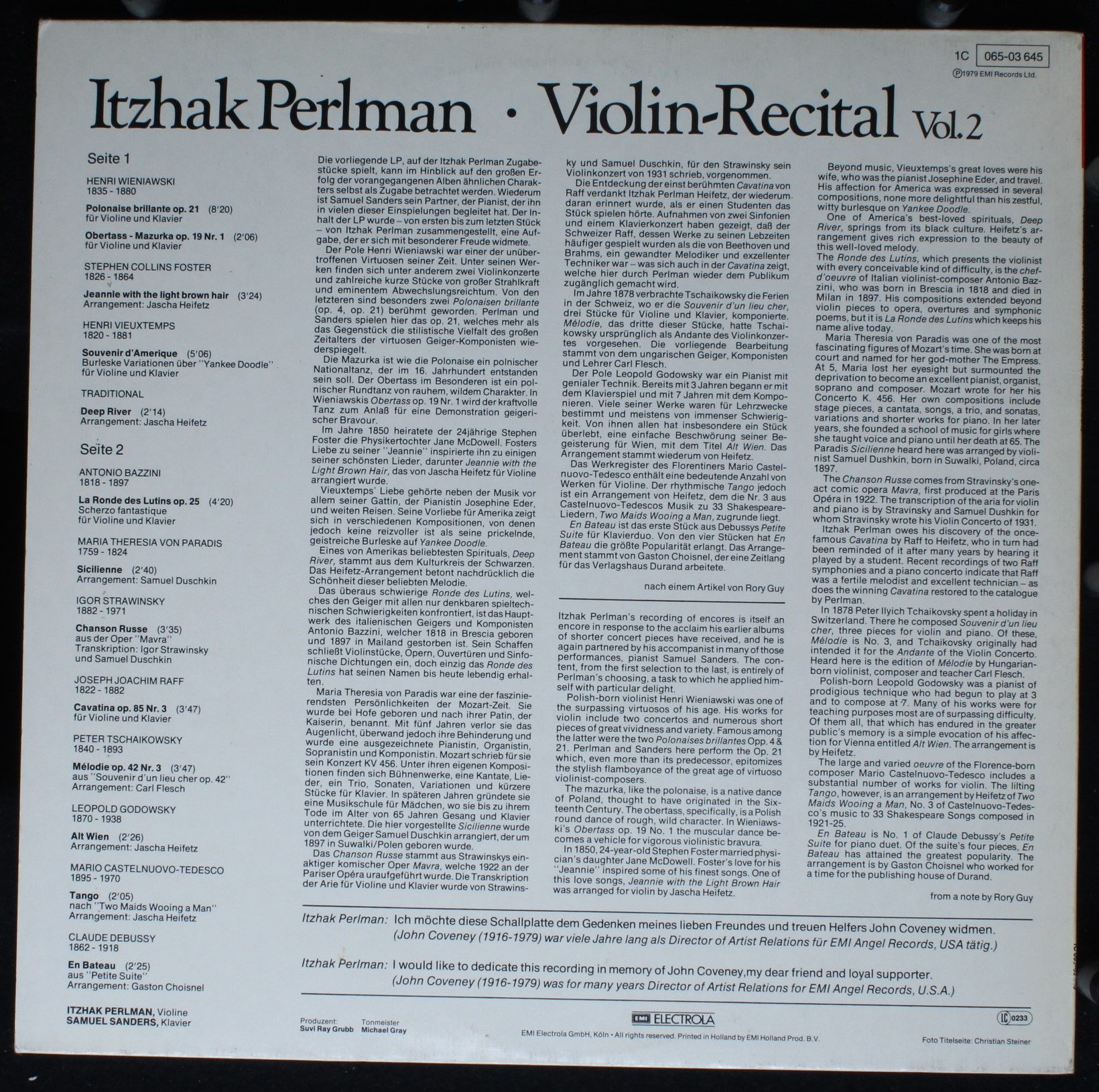 His Master's Voice 1C 065-03 645 - Itzhak Perlman, Samuel Sander - Image 2