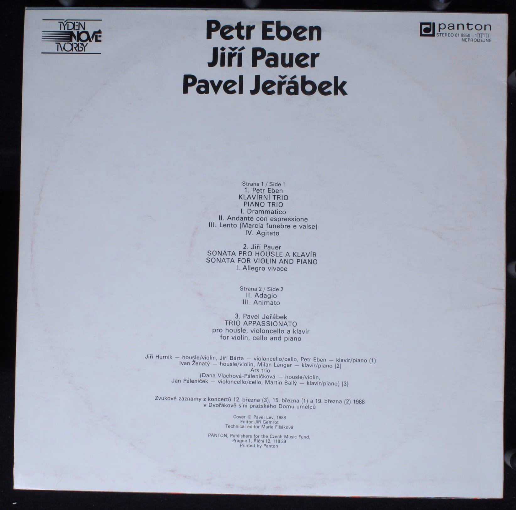 Panton 81 0850—1111 - Petr Eben, Jiří Pauer, Pavel Jeřábek (4) - - Image 2
