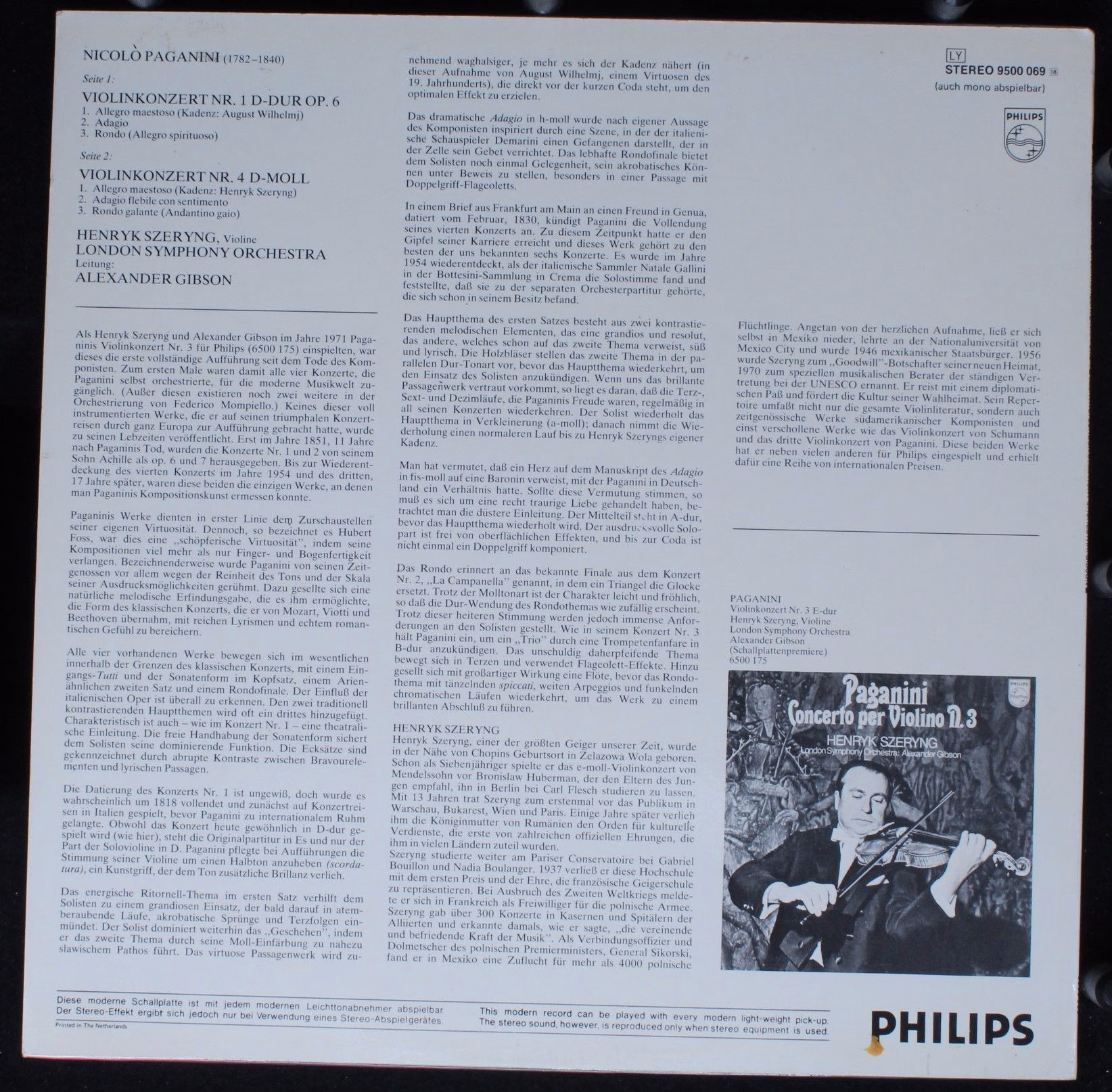 Philips 9500 069 - Niccolò Paganini, Henryk Szeryng, London Symp - Image 2