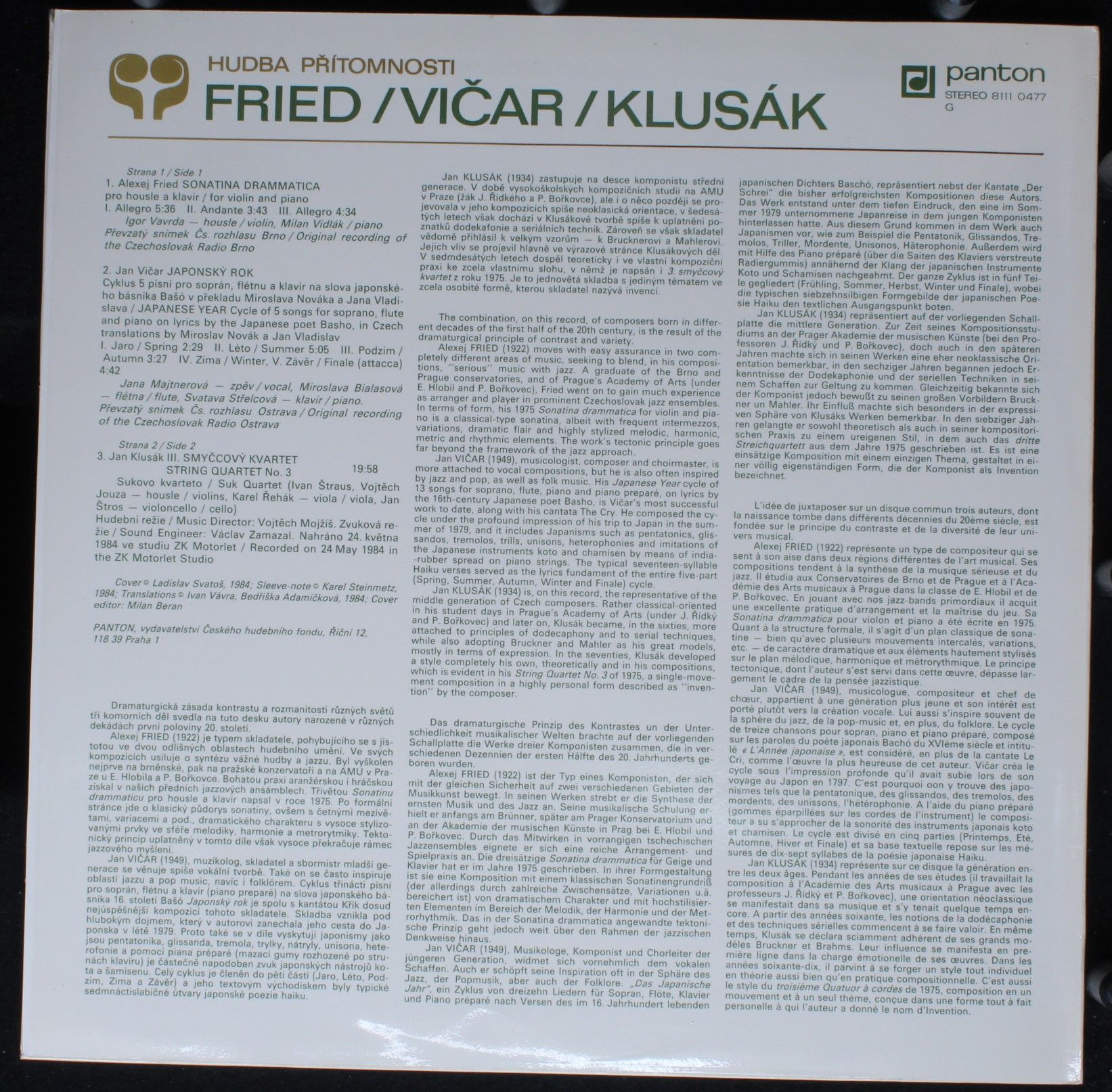 Panton 8111 047 - Alexej Fried, Jan Vičar, Jan Klusák - Sonatina - Image 2