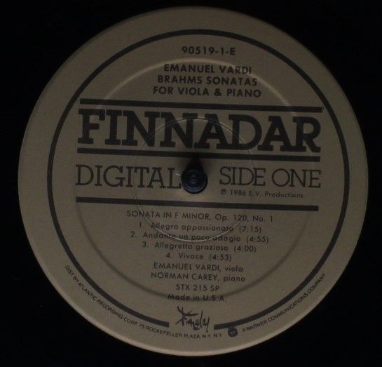 Finnadar Records 90519-1 - Emanuel Vardi, Norman Carey - Brahms - Image 3