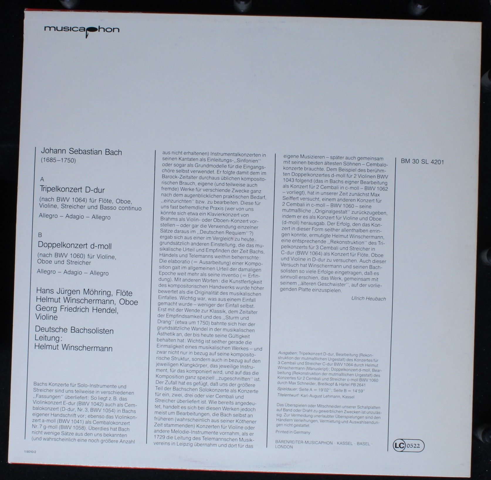 Musicaphon BM 30 SL 4201 - Johann Sebastian Bach, Hans-Jürgen Mö - Image 2