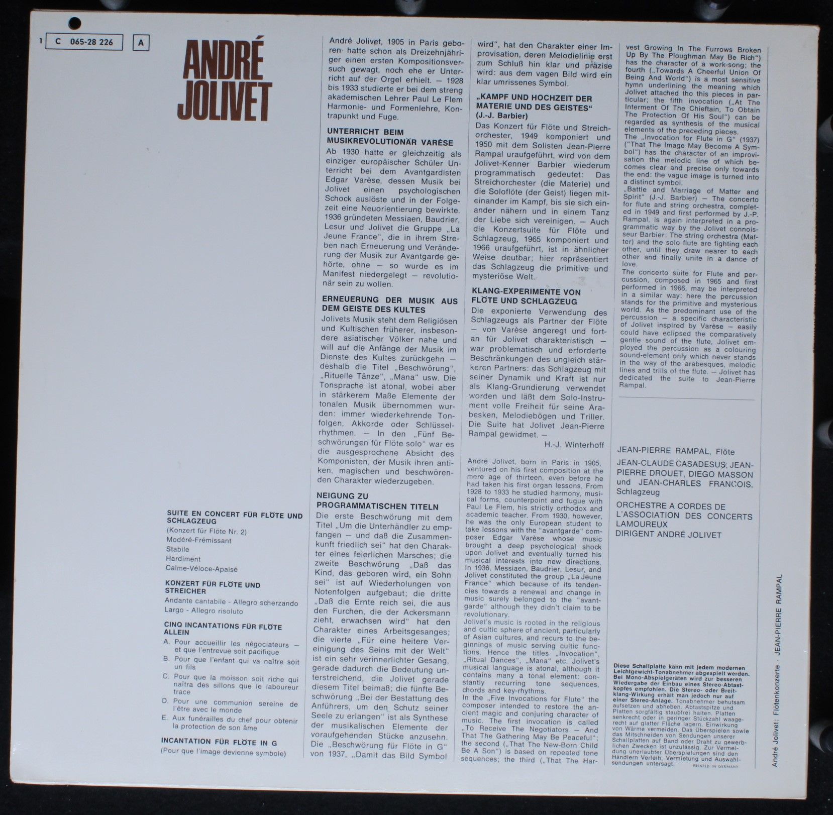 EMI 1C 065-28 226 - André Jolivet, Jean-Pierre Rampal, Orchestre - Image 2