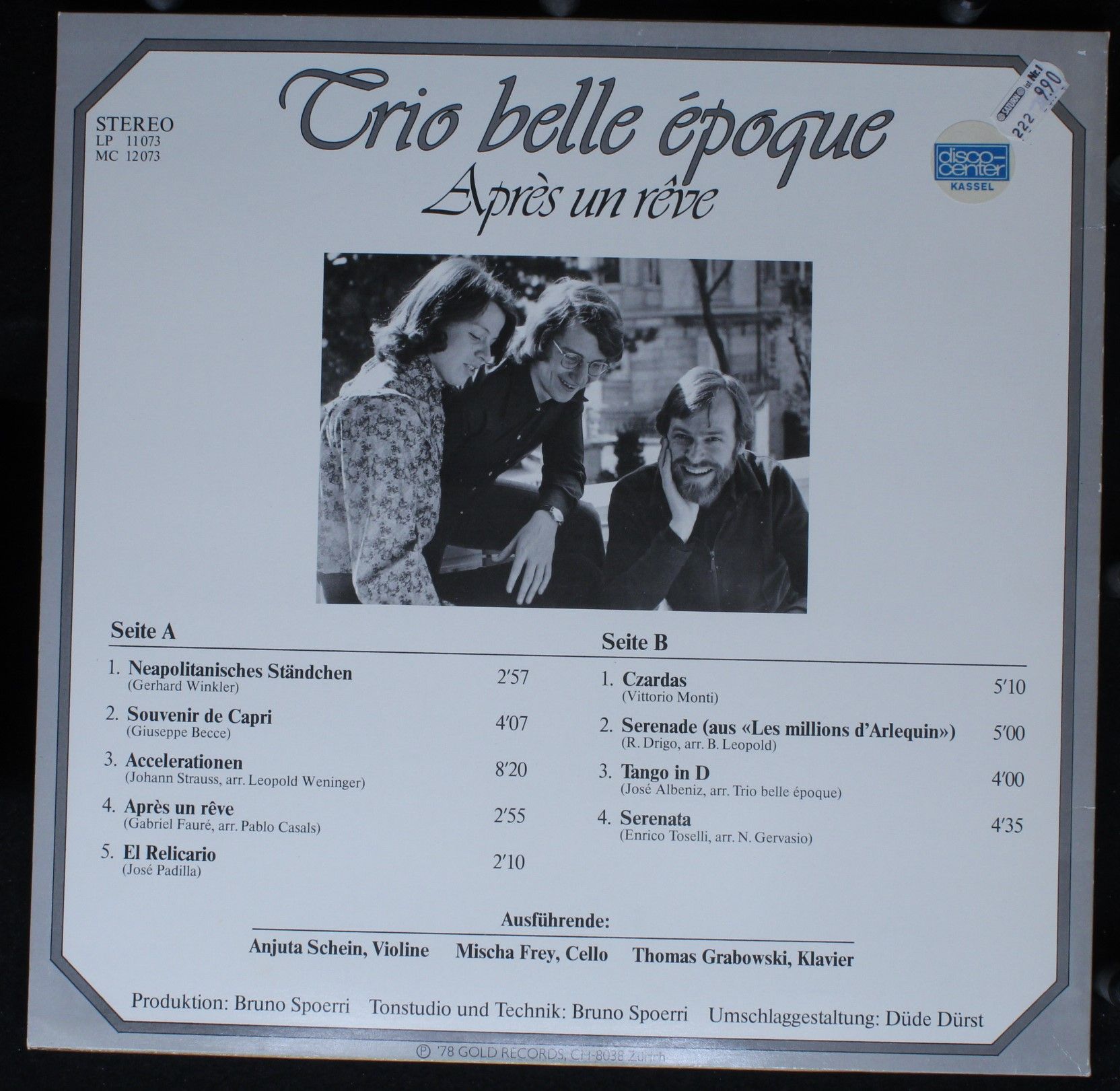 Gold Records LP 11 073 - Trio Belle Époque - Après Un Rêve - Image 2