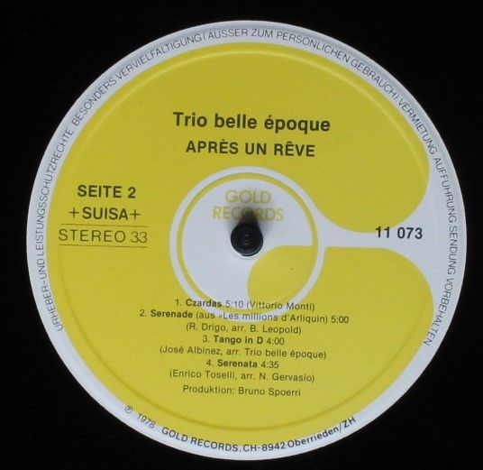 Gold Records LP 11 073 - Trio Belle Époque - Après Un Rêve - Image 4