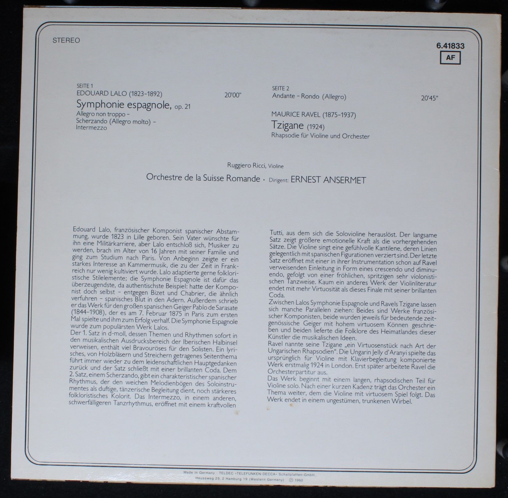 DECCA 6.41833 AF - Édouard Lalo, Maurice Ravel, Ruggiero Ricci, - Image 2