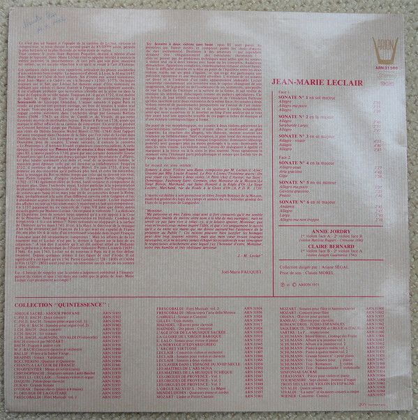 ARION ARN 31966 - Jean-Marie Leclair, Claire Bernard, Annie Jodr - Image 2