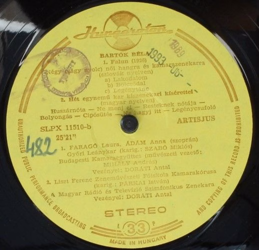 Hungaroton SLPX 11510 - Béla Bartók, Antal Dorati, János Ferencs - Image 5