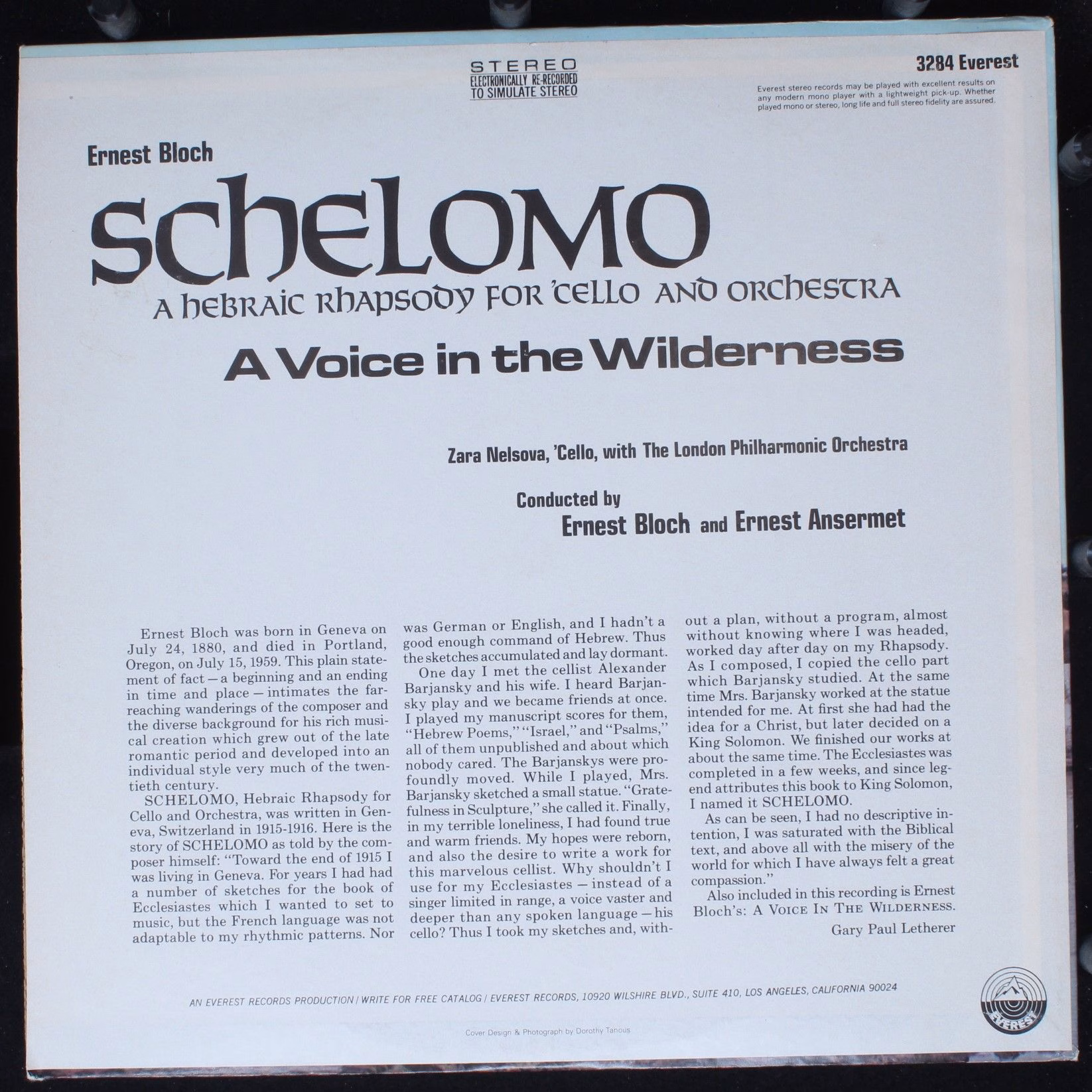 Everest SDBR 3284 - Ernest Bloch - Voice In The Wilderness / Sch - Image 2