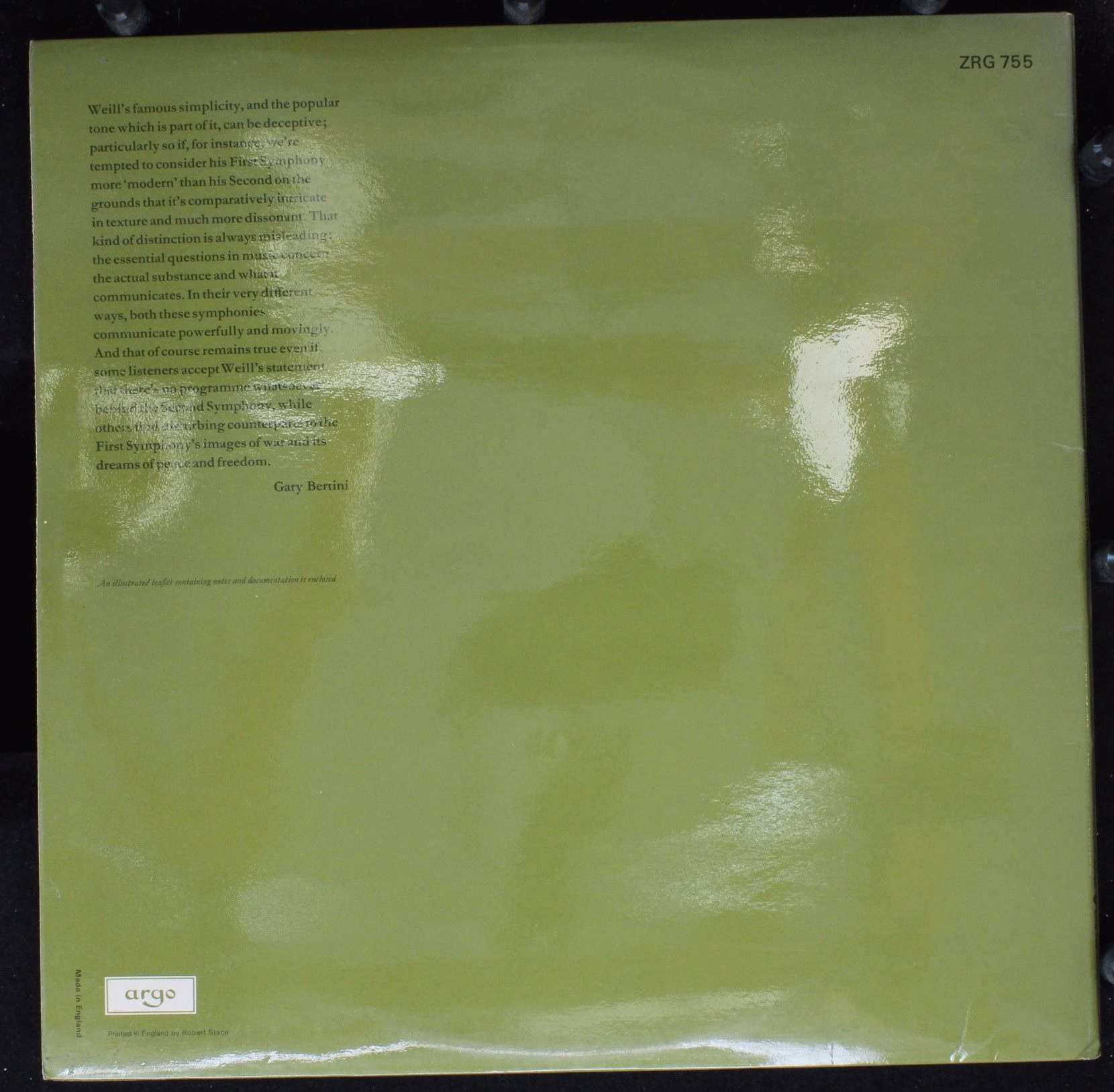 Argo ZRG 755 - Kurt Weill, Gary Bertini, BBC Symphony Orchestra - Image 4